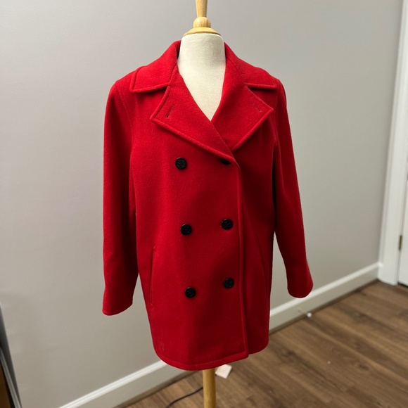 Vintage Talbots Red Pea Coat Sz 10 - Picture 1 of 10